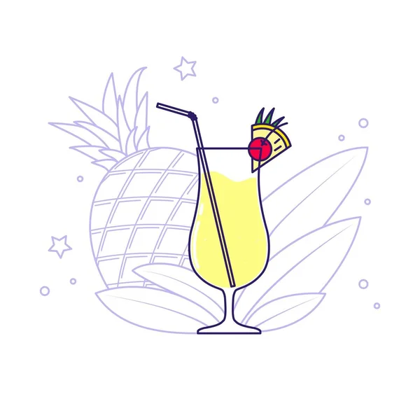Alcoholische Cocktail Pina Colada Met Ananas Bladeren Achtergrond Vector Illustratie — Stockvector