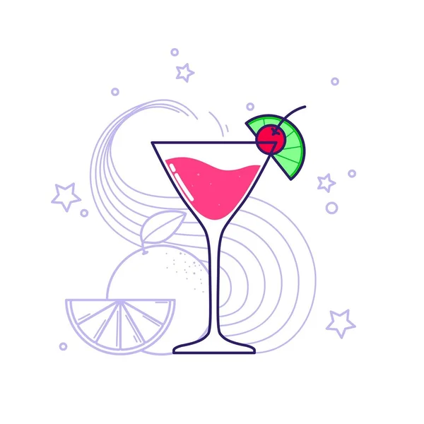 Coctel Alcohólico Cosmopolita Con Cal Las Estrellas Fondo Ilustración Vectorial — Archivo Imágenes Vectoriales