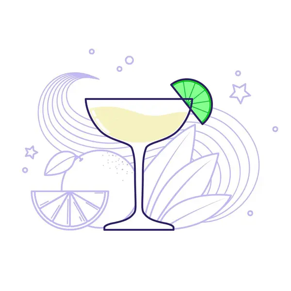 アルコールカクテル 背景にライムと葉のマルガリータ 白を基調としたベクトルイラスト — ストックベクタ