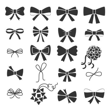 Yay ve siluet koleksiyonu. Vektör illüstrasyonu beyaz arkaplanda izole edildi