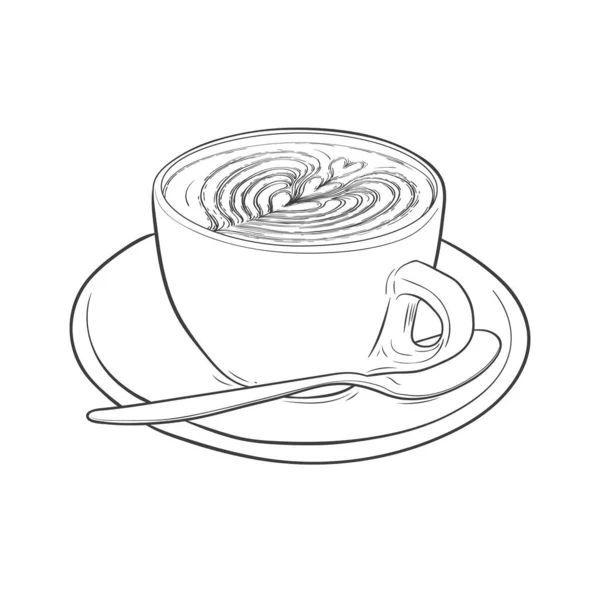 Une Tasse Café Avec Cœur Croquis Art Latté Illustration Vectorielle — Image vectorielle