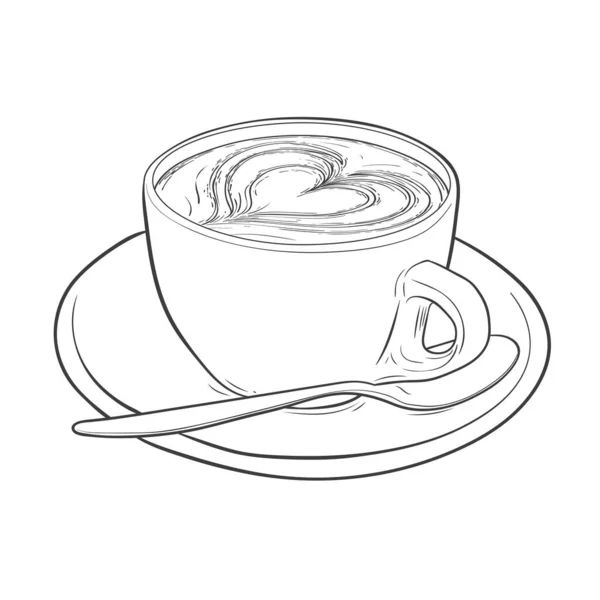Una Taza Café Con Corazón Esbozo Arte Latte Ilustración Vectorial — Archivo Imágenes Vectoriales