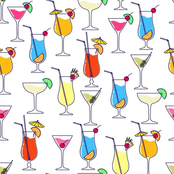 Modèle Sans Couture Avec Collection Cocktails Alcoolisés Sur Fond Blanc — Image vectorielle