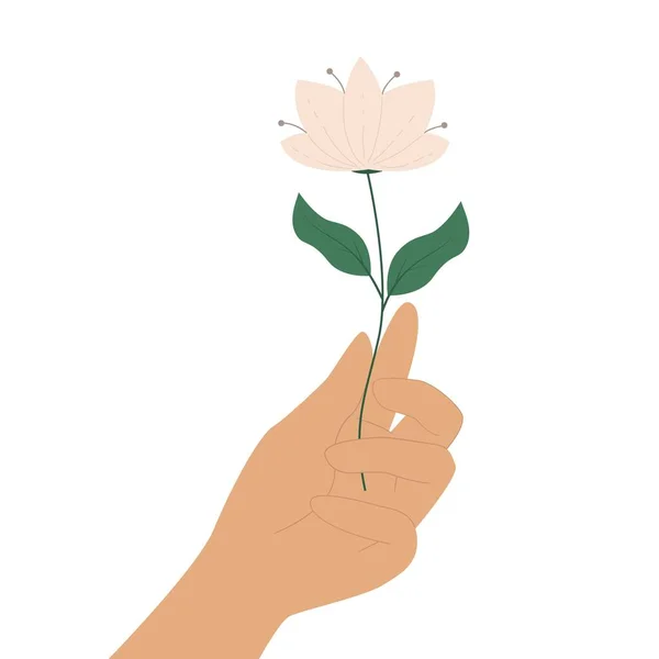 Рука Держит Цветок Плоская Векторная Иллюстрация Белом Фоне — стоковый вектор