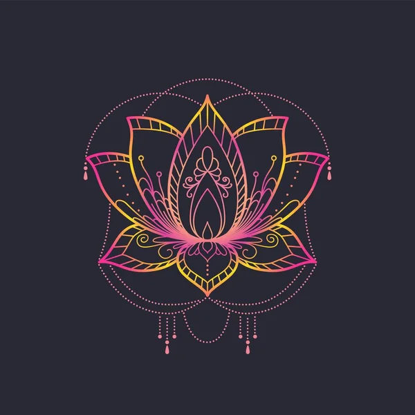 Heilige Lotusblume Mit Geometrischem Ornament Vektor Illustration Isoliert Auf Dunklem — Stockvektor