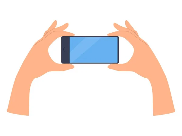 Hands Κατέχει Smartphone Κενή Οθόνη Πρότυπο Για Κοινωνικά Δίκτυα Και — Διανυσματικό Αρχείο