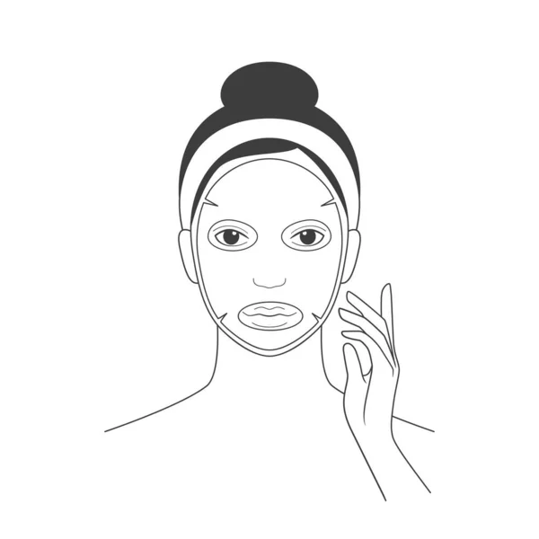 Ung Vacker Kvinna Använder Kosmetisk Sheet Mask Vektor Illustration Isolerad — Stock vektor