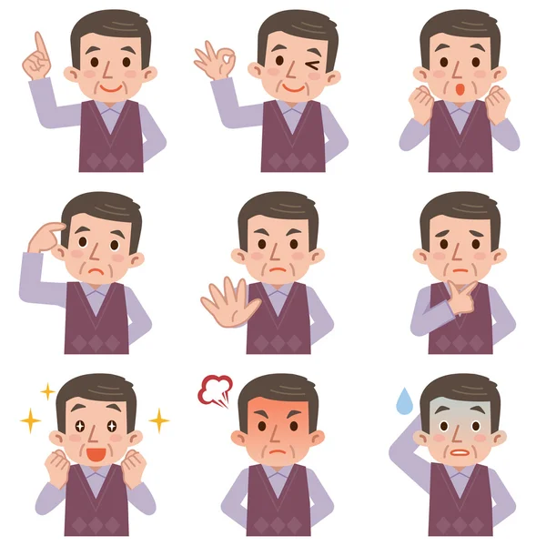 Olgun erkek yüz ifadeleri bileşik üzerinde beyaz backgrou izole