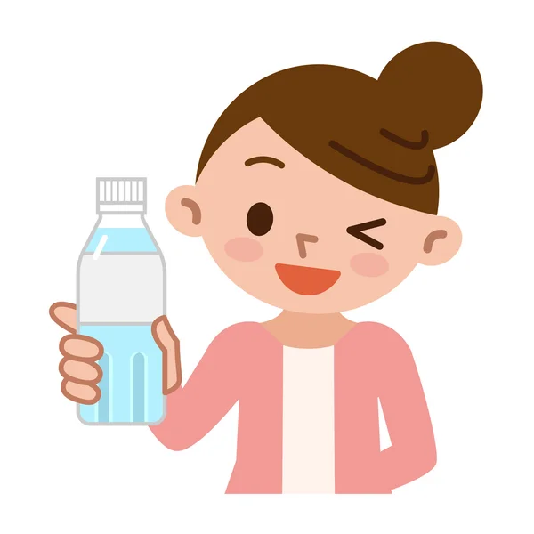 妇女与瓶装水 — 图库矢量图片
