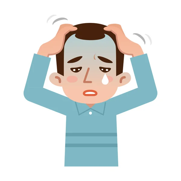 El hombre tiene un masaje en la cabeza mientras llora — Vector de stock