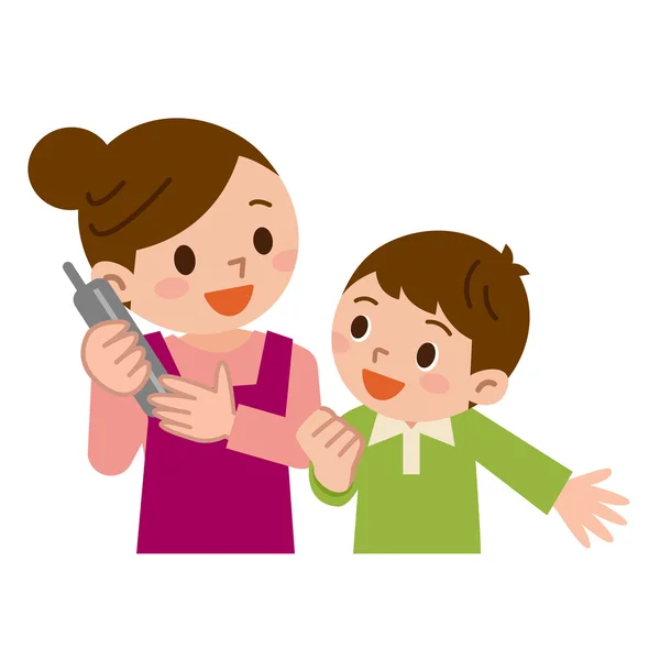 Μητέρα και τα παιδιά στο τηλέφωνο — Διανυσματικό Αρχείο