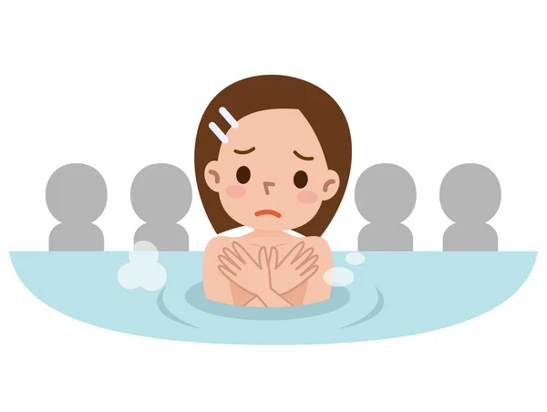 悲しい顔で風呂に入る女性 — ストックベクタ
