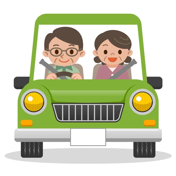 Pareja mayor conduciendo en coche — Vector de stock