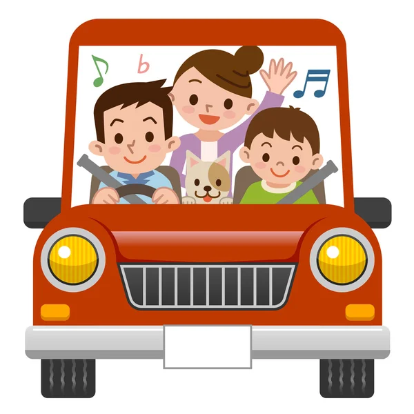 Balades en famille en voiture avec musique — Image vectorielle