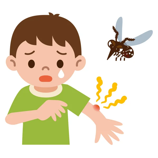 El chico fue apuñalado en el mosquito. — Vector de stock