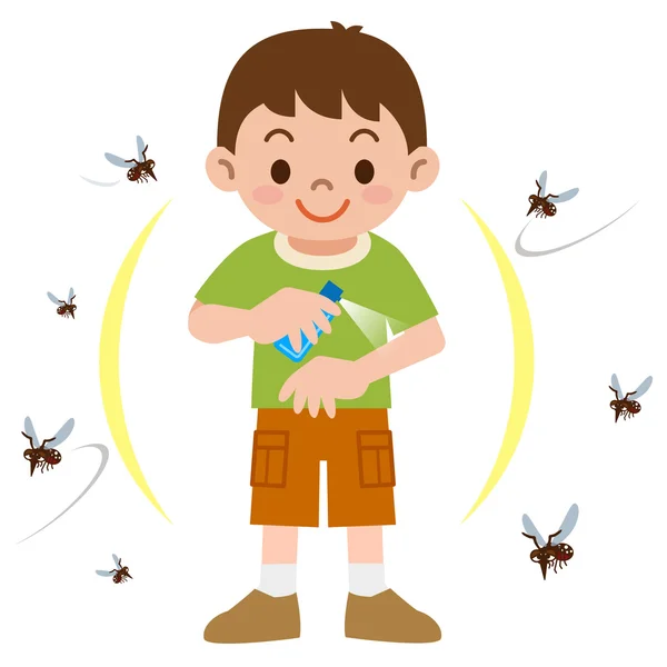 Ragazzo per spruzzare repellente per insetti — Vettoriale Stock