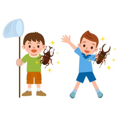 Boy who captured the stag and beetle clipart