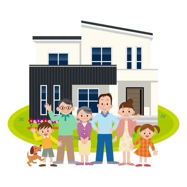 Familia feliz y mi hogar — Vector de stock