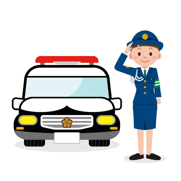 女性警察官と警察の車 — ストックベクタ