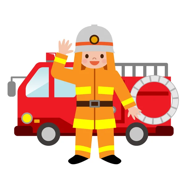 Camion de pompiers et pompiers enfants — Image vectorielle