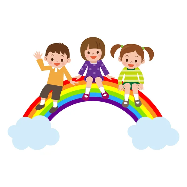 Kinderen zitten in regenboog — Stockvector