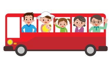 Mutlu aile ve turistik otobüs