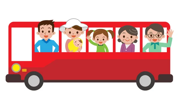 Família feliz e ônibus turístico —  Vetores de Stock