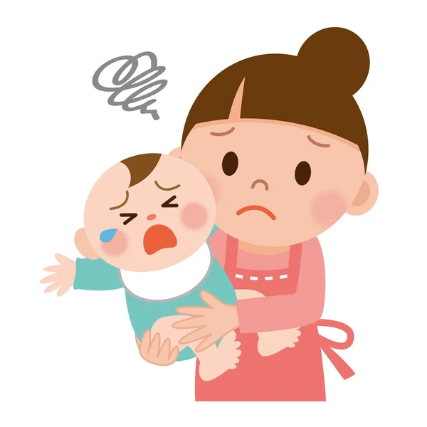 Mother trying to calm her crying baby — Stock Vector