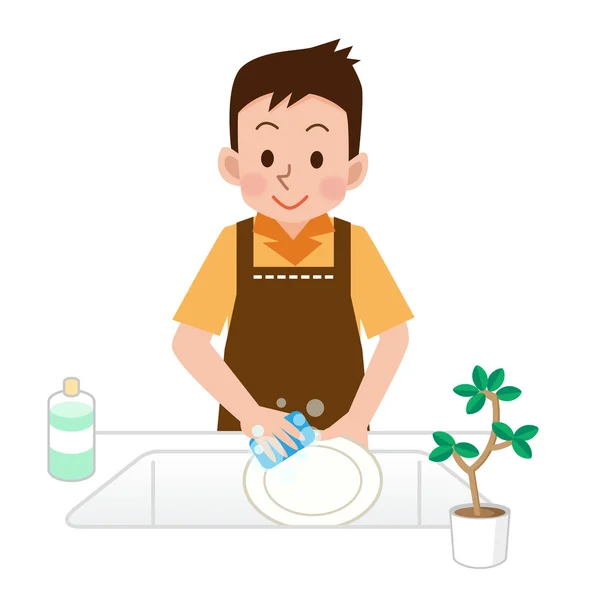 Men who wash the dishes — Stock Vector