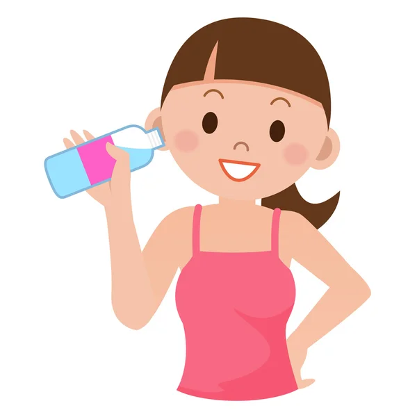 若い女性が水を飲んで — ストックベクタ