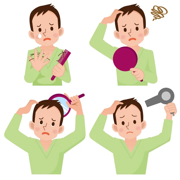 Set of Men worry about hair loss — Stock Vector