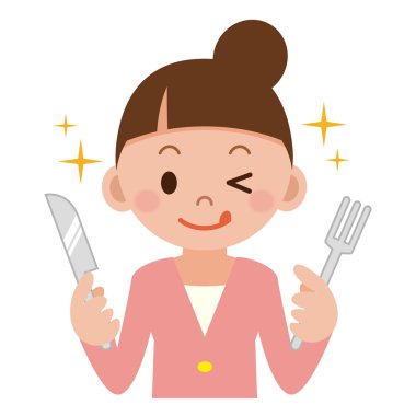 Bıçak ve çatal olan kadın