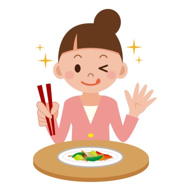 Kadın yeme sebze kizartma