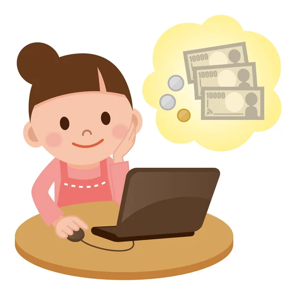 Femme au foyer qui font de l'argent sur Internet — Image vectorielle