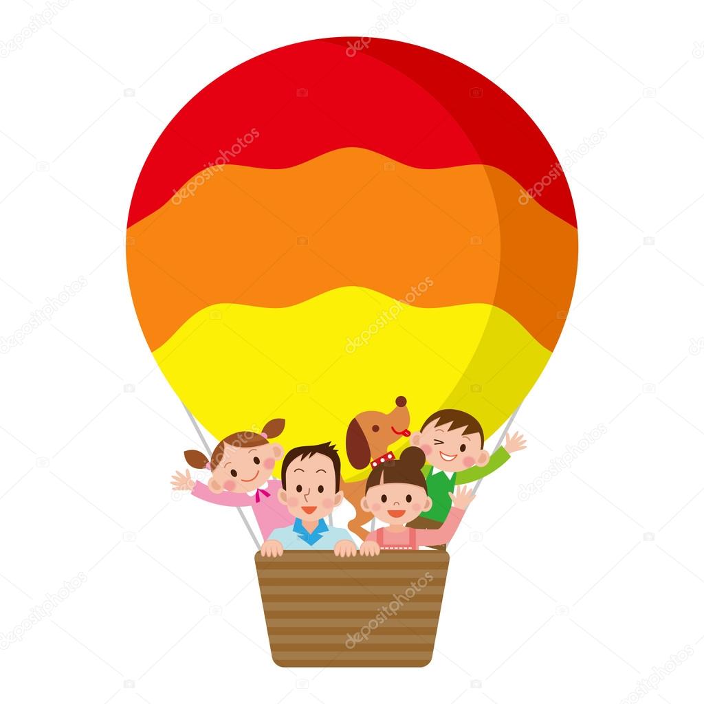 Family riding a balloon