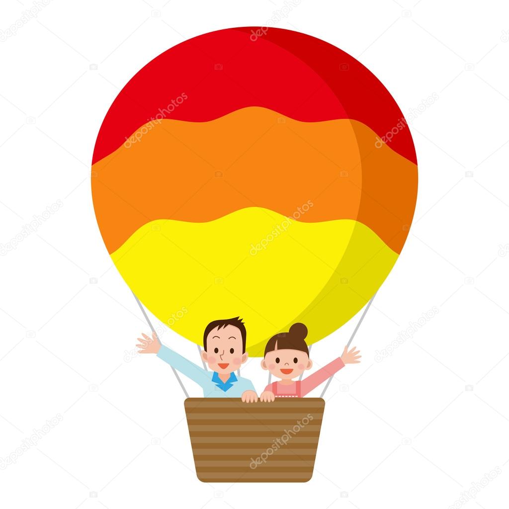 Couple riding a balloon