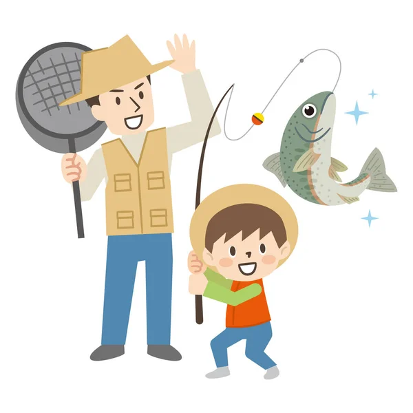 Ilustração Pesca Entre Pais Filhos — Vetor de Stock