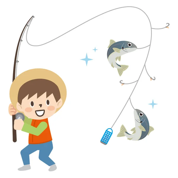 Ilustração Menino Pescando Sabiki —  Vetores de Stock