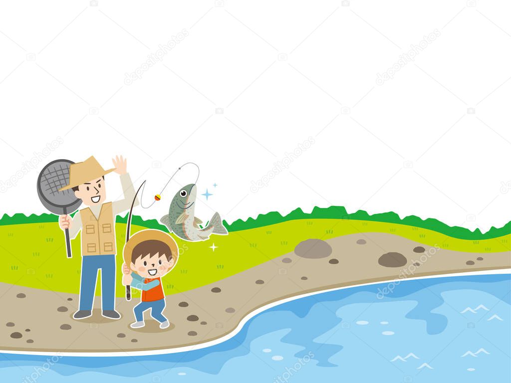 Illustration of parent and child fishing
