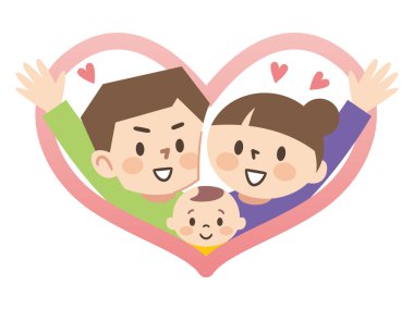 Üç kişilik mutlu bir ailenin resmi.