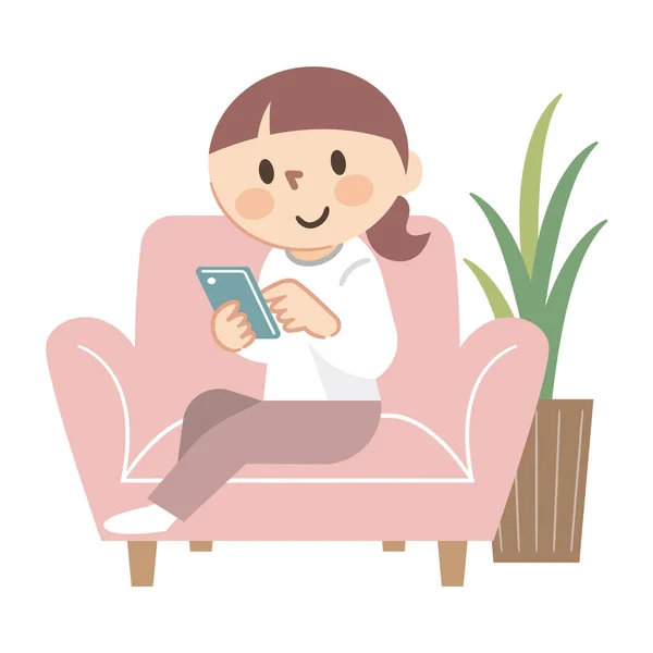 Illustration Woman Relaxing Sofa Home — Stock Vector