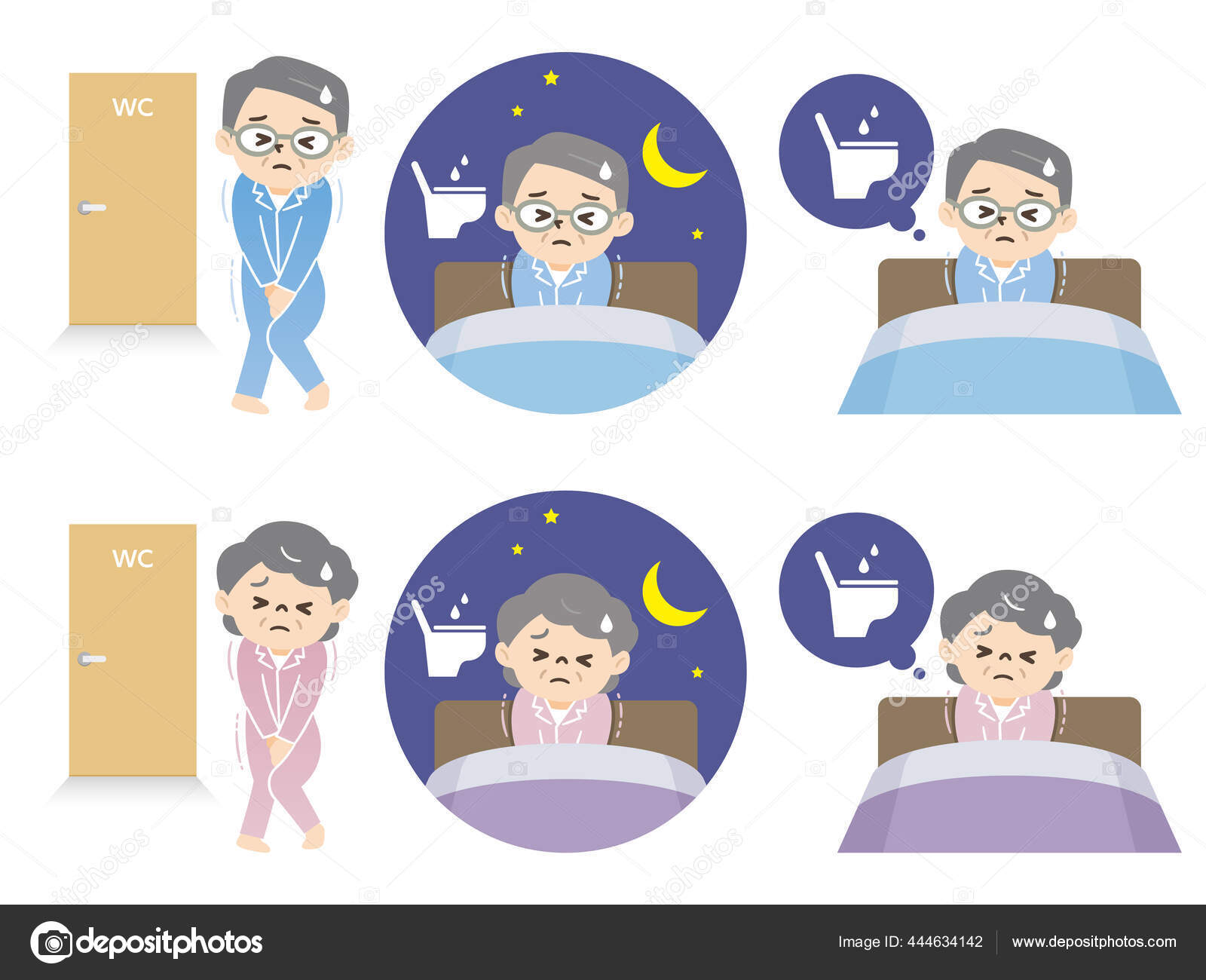 Illustration Set Elderly Men Women Who Lack Sleep Due Nocturia Stock Vector Image by ©ankomando