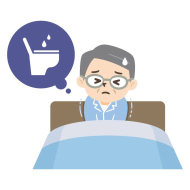 Elderly man with nocturia and lack of sleep clipart