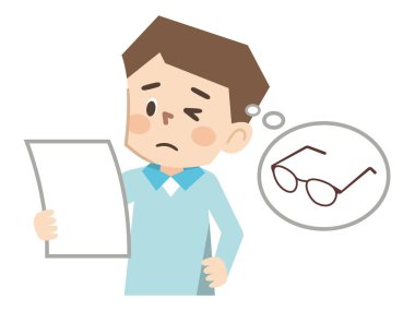 Karakterlerini okuması zor prebyopya hastası bir adamın tasviri