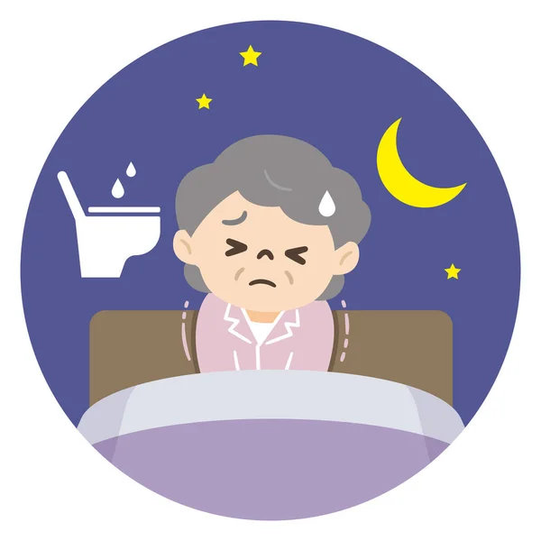 Ηλικιωμένη Γυναίκα Νυκτουρία Και Έλλειψη Ύπνου — Διανυσματικό Αρχείο