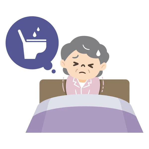 Ηλικιωμένη Γυναίκα Νυκτουρία Και Έλλειψη Ύπνου — Διανυσματικό Αρχείο