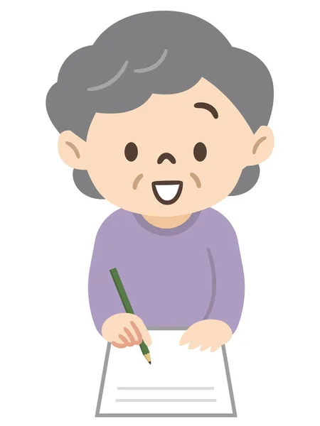 Illustration Äldre Kvinna Som Skriver Ett Dokument — Stock vektor