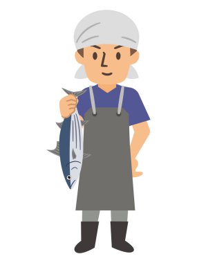 Genç adam balıkçıda çalışıyor.