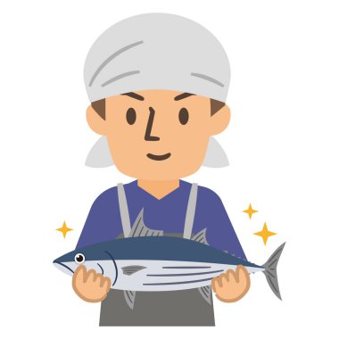 Genç adam balıkçıda çalışıyor.