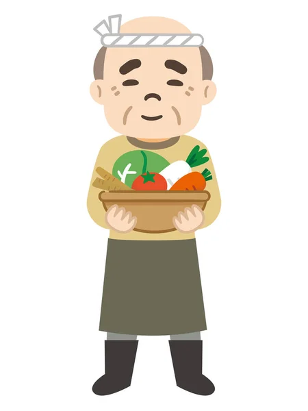 Homme Âgé Travaillant Chez Marchand Légumes — Image vectorielle